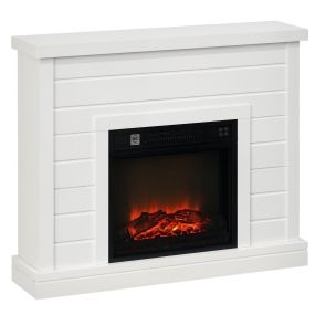 Chimenea eléctrica decorativa con efecto llama 1800 W, control remoto, temporizador, blanco