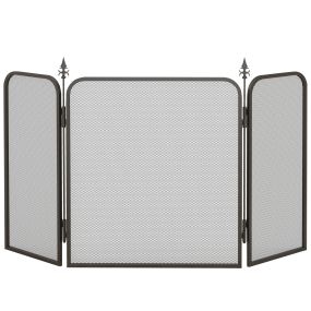 Salvachispas para chimenea de 3 paneles de metal negro 96x56 cm