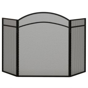 Salvachispas para chimenea de 3 paneles plegable de metal 96x60 cm negro