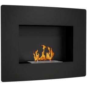 Chimenea de Bioetanol de Pared Estufa de Bioetanol Curva con Tanque de 0,9 L Apagallamas de Acero Inoxidable Tiempo de Combustión 3,3H para Interiores 15-20 m² 66x16x52 cm Negro
