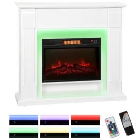 Chimenea Eléctrica Empotrable con Efecto de Llama 3D, Tira de Luz LED RGB, Chimenea Decorativa, 1800W, Temporizador, Termostato Digital, Mando a Distancia, para 30 ㎡, Blanco