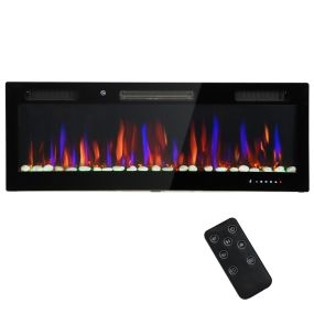 Chimenea eléctrica ultrafina de pared y empotrable con llama 3D, 12 colores, 900/1800W, control remoto