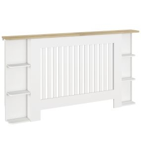 Cubre Radiadores con Estantes, Cubreradiador de MDF, Cubierta para Radiador, Diseño Moderno de Listones, para Salón, Dormitorio, 152x19x83 cm, Blanco