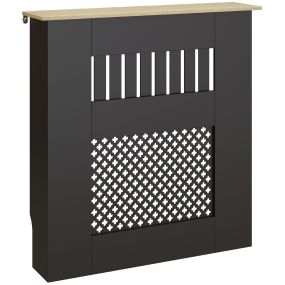 Cubre Radiadores, Cubreradiador de MDF, 78x19x81 cm, Cubierta para Radiador, Diseño Moderno de Listones y Nido de Abeja, para Salón, Dormitorio, Negro