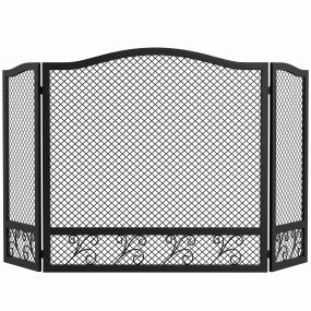 Salvachispas plegable de 3 paneles para chimenea, metal negro, 107x60 cm