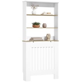 Cubre Radiadores con Estantería de 3 Niveles, Cubreradiador Moderno de MDF, Diseño de Lamas, Cubierta para Radiador, para Salón, Dormitorio, 78x19x165 cm, Blanco