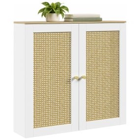 Cubre Radiadores con 2 Puertas de Ratán, Cubreradiador, Cubierta para Radiador, para Salón, Dormitorio, 78x19x75 cm, Blanco