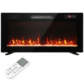 Chimenea Eléctrica Ultrafina 900/1800W, Empotrable/Colgante/de Pie, 12 Colores de Llama 3D, Decorativa, Termostato, Temporizador Semanal, Control Remoto, Pantalla Táctil, hasta 35㎡, Negro