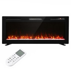 Chimenea Eléctrica Ultrafina 900/1800W, Empotrable/Colgante/de Pie, 12 Colores de Llama 3D, Decorativa, Termostato, Temporizador Semanal, Control Remoto, Pantalla Táctil, hasta 35㎡, Negro