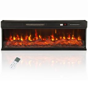 Chimenea Eléctrica Empotrable o de Pie 750/1500W, 3 Caras, 12 Colores de Llama 3D, 5 Brillos, Chimenea Decorativa, Termostato, Temporizador Semanal, Control Remoto, hasta 35 ㎡, Negro