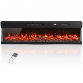 Chimenea Eléctrica Empotrable o de Pie 750/1500W, 3 Caras, 12 Colores de Llama 3D, 5 Brillos, Chimenea Decorativa, Termostato, Temporizador Semanal, Control Remoto, hasta 35 ㎡, Negro