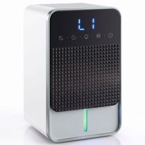 Deshumidificador 0,4L/Día, Deshumidificador de Humedad Pequeño Silencioso, para 15 ㎡, Luz RGB, Depósito 1,2 Litros, Temporizador de 12H, Pantalla LED, Secado Ropa, para Dormitorio, Baño, Negro