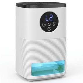 Deshumidificador 0,3L/Día, Deshumidificador de Humedad Pequeño Silencioso, para 15 ㎡, Luz RGB, Depósito 1,4 Litros, Temporizador de 24H, Pantalla LED, Secado Ropa, para Dormitorio, Baño, Blanco