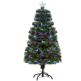 Árbol de Navidad 120cm Artificial Árboles con 130 Luces LED múltiples Colores y Estrella Decorativa Brillante Árbol con Soporte Fibra Óptica