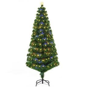 Árbol de Navidad artificial 180 cm con soporte metálico y luces LED multicolores verde natural PVC