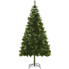 Árbol de Navidad artificial de pino 210 cm verde con soporte metálico y 505 ramas plateadas