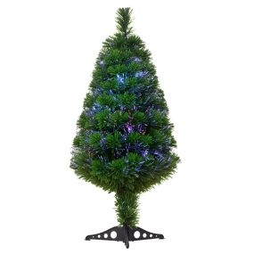 Árbol de Navidad artificial 90 cm con soporte, fibra óptica 4 colores, verde natural, PVC