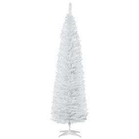 Árbol de Navidad estrecho 210 cm artificial 499 ramas base de plástico desmontable blanco