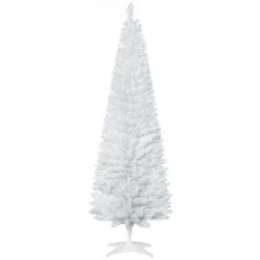 Árbol de Navidad estrecho 180 cm artificial 390 ramas base de plástico desmontable blanco