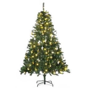 Árbol de Navidad artificial con luces LED 180 cm, 745 ramas, bolas, adornos y soporte metálico verde Ø112x180 cm