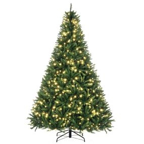 Árbol de Navidad con 700 Luces LED Blanco Cálido, 210 cm, Árbol de Navidad Artificial con 2154 Ramas de PVC Ignífugo, Soporte Metálico Plegable, Verde