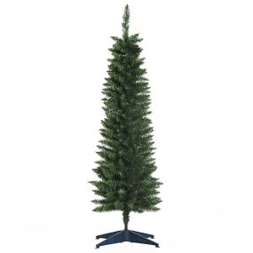 Árbol de Navidad estrecho 150 cm artificial 294 ramas base de plástico desmontable verde interior