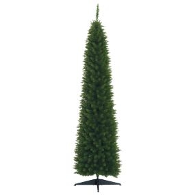 Árbol de Navidad estrecho 210 cm artificial con 499 ramas, base de plástico desmontable, verde