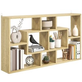 Estante de pared decorativo con 8 cubos, 85x14,5x47,5 cm, roble, carga 20 kg