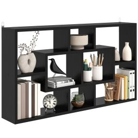 Estante de pared decorativo con 8 cubos, 85x14,5x47,5 cm, carga 20 kg, negro