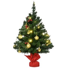 Mini árbol de Navidad artificial de 60 cm, pino verde PVC con soporte metálico y 73 ramas