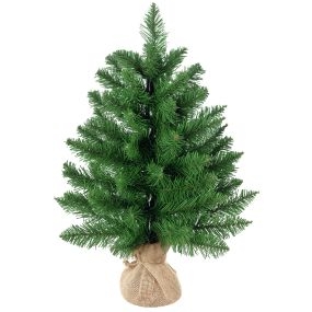 Árbol de Navidad Artificial Pequeño de 60 cm Altura con 70 Ramas Base de Tela Mini Árbol Navideño Realista para Interior Verde