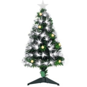 Árbol de Navidad artificial 90 cm con fibra óptica, 90 luces LED, 90 ramas, verde y blanco