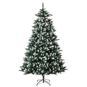 Árbol de Navidad artificial verde 210 cm con soporte metálico y puntas blancas para interiores