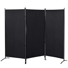 Biombo separador de ambientes plegable de 3 paneles con 6 pies de metal 253x182 cm negro