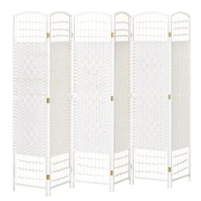 Biombo plegable de 6 paneles 242x170 cm de fibra de papel y madera blanco