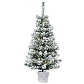 Árbol de Navidad Pequeño Artificial 90 cm con Luces LED 116 Ramas Maceta Desmontable y Soporte de Metal Decoración Navideña para Interior Ø40x90 cm Verde y Blanco