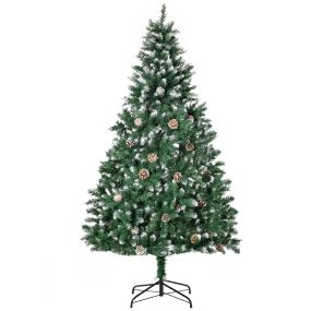 Árbol de Navidad artificial Ø90x180 cm PVC verde con 1111 puntas, 59 piñas, base plegable y soporte de acero