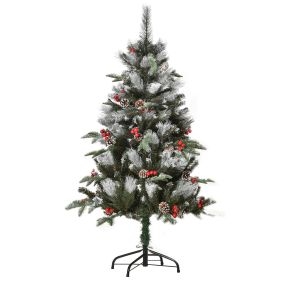 Árbol de Navidad artificial 120 cm con 266 ramas, 27 piñas y 27 bayas, verde