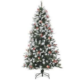Árbol de Navidad artificial 180 cm con 678 ramas, 53 piñas y 53 bayas, verde