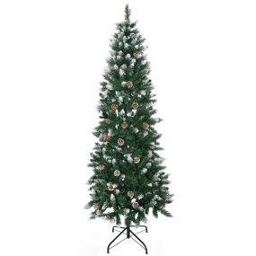 Árbol de Navidad artificial nevado 180 cm con 508 ramas, 49 piñas y base plegable verde blanco