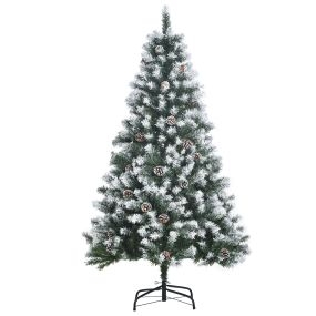 Árbol de Navidad artificial 150 cm con nieve, 676 ramas, 41 piñas, verde, interior