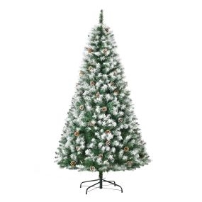 Árbol de Navidad Artificial 180 cm con Nieve con 800 Ramas 61 Piñas Hojas de Plástico Base de Soporte Metálica y Plegable Decoración Navideña para Interiores Verde