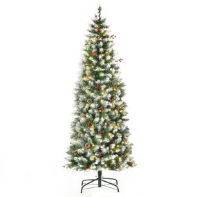 Árbol de Navidad artificial nevado 180 cm con 300 luces LED blanco cálido, 618 ramas, base plegable, Ø65x180 cm verde