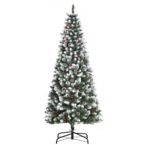 Árbol de Navidad plegable 180 cm con nieve, 618 ramas, 30 bayas, 34 piñas y soporte metálico verde