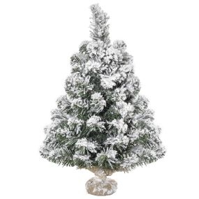 Árbol de Navidad artificial 60 cm con 67 ramas ignífugas y base de cemento Ø32x60 cm verde y blanco