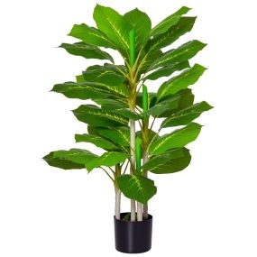 Planta artificial hoja perenne 95 cm con 33 hojas realistas en maceta de cemento verde
