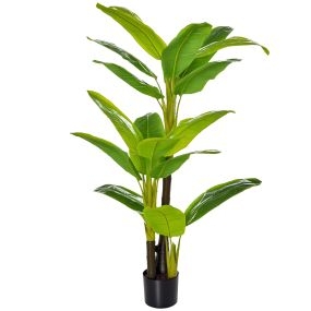 Bananera artificial 150 cm con maceta y 18 hojas verde para decoración de hogar terraza jardín salón oficina