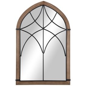 Espejo decorativo de pared de madera 93x60 cm estilo ventana vintage marrón con 2 ganchos
