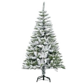 Árbol de Navidad Artificial 150 cm con Nieve Ignífugo con 358 Ramas Apertura Automática Base Plegable y Soporte Metálico Decoración Navideña para Interiores Verde