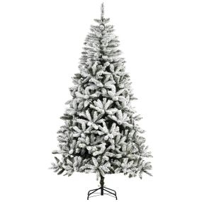 Árbol de Navidad Artificial 225 cm con Nieve Ignífugo con 1300 Ramas Apertura Automática Base Plegable y Soporte Metálico Decoración Navideña para Interiores Verde